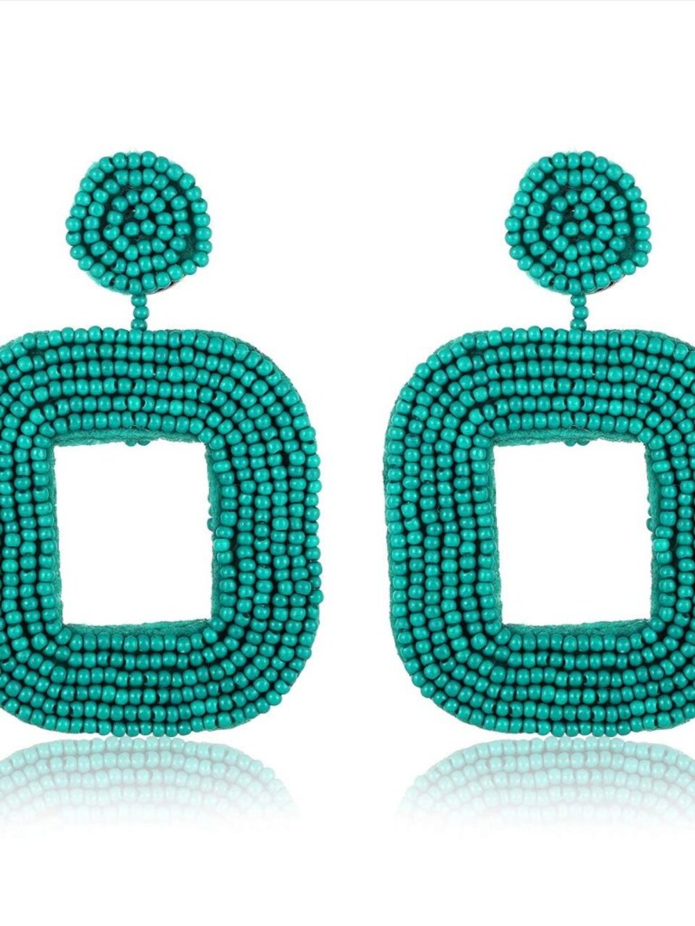 Beaded Drop Earrings Bohemian Wire Wrapped Beaded Square Hoop Dangle Statement E